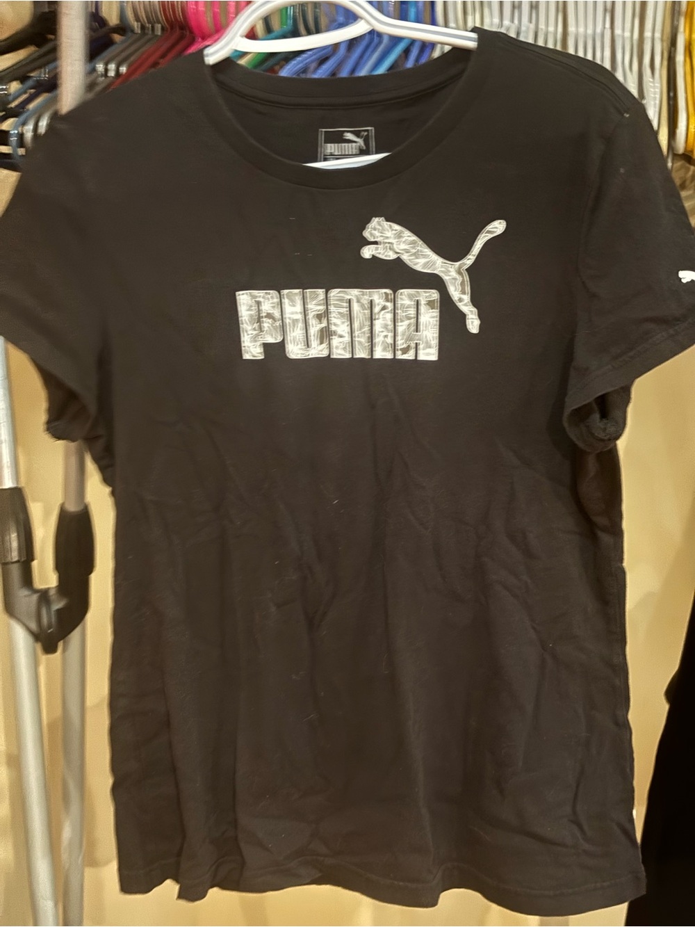 Puma Black Tee with White Logo - Kids Short Sleeve